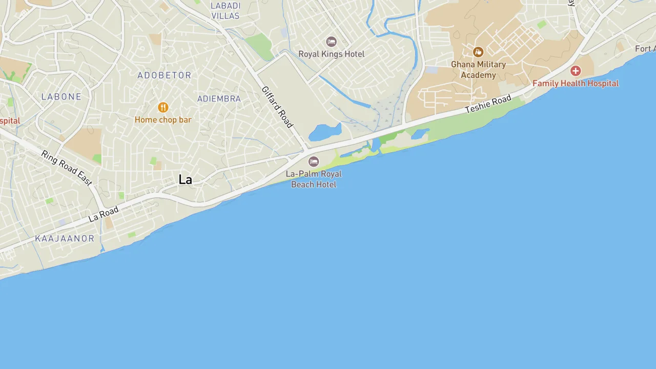 Map showing Labadi Beach