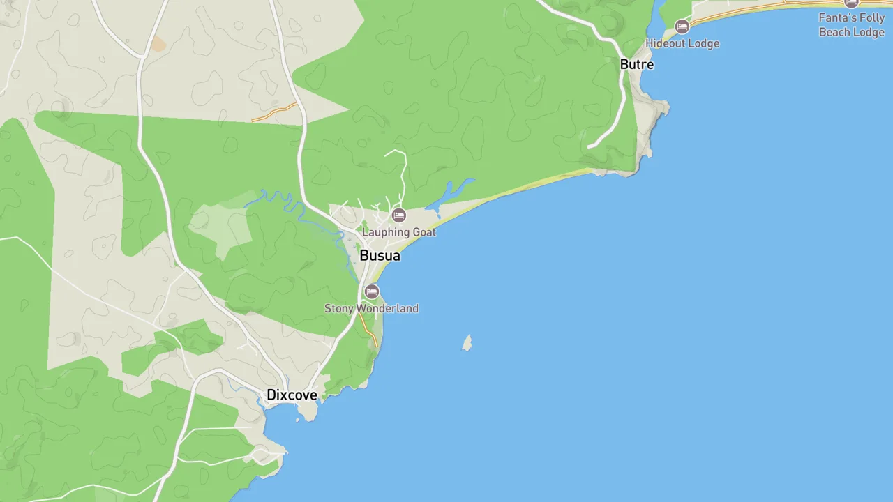 Map showing Busua Beach