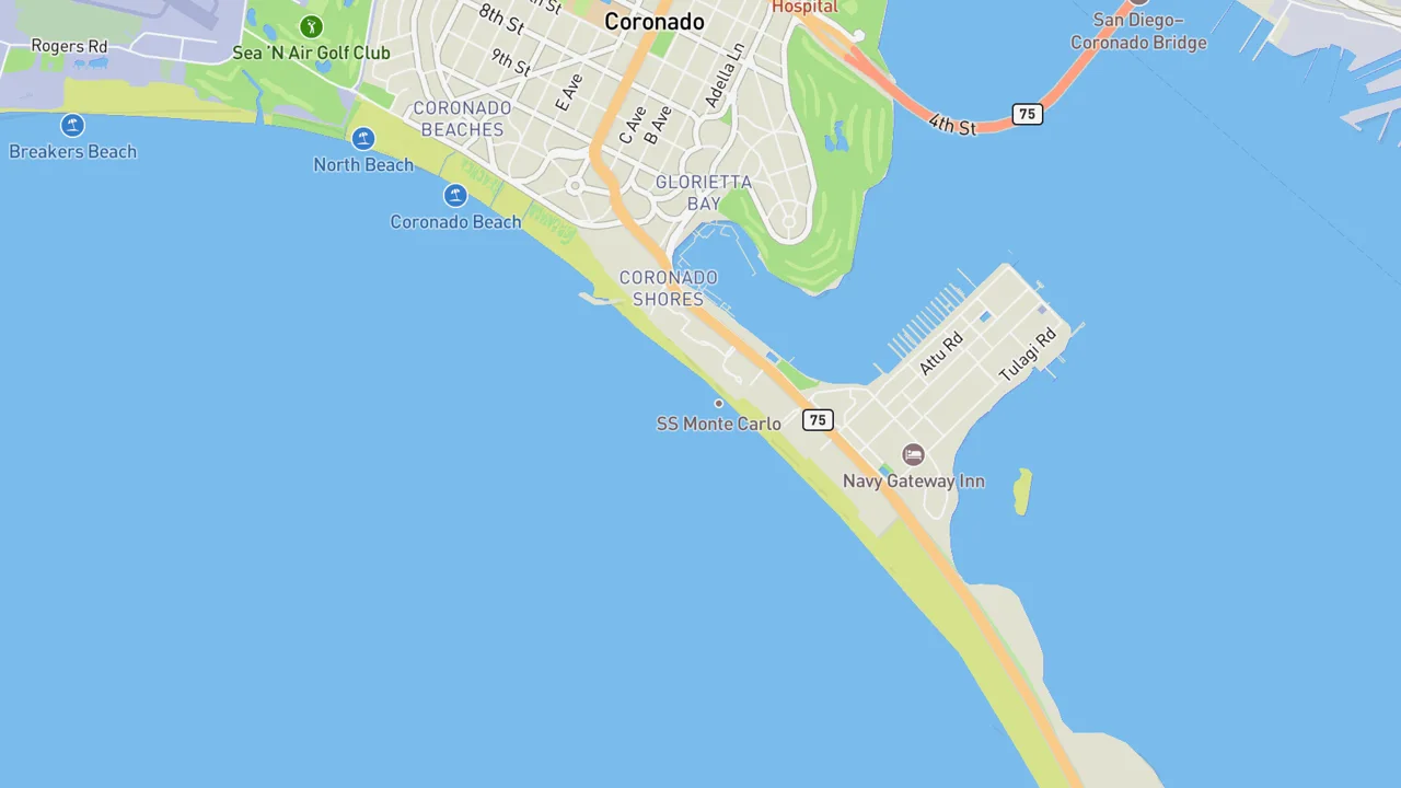 Map showing Coronado Beach
