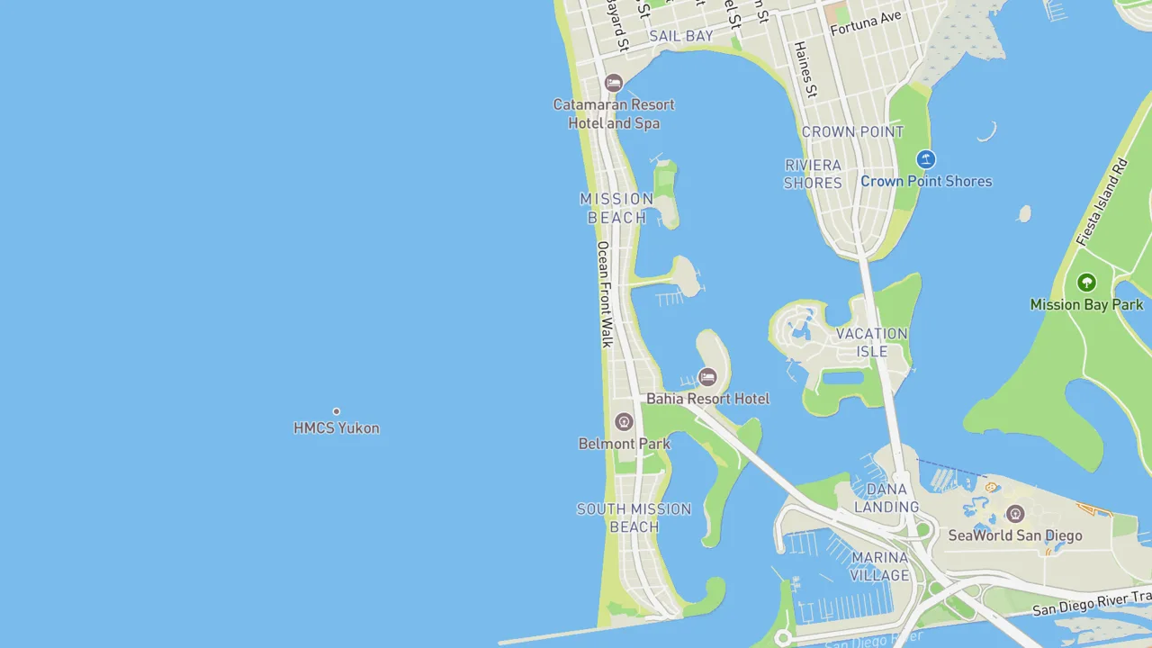 Map showing Mission Beach