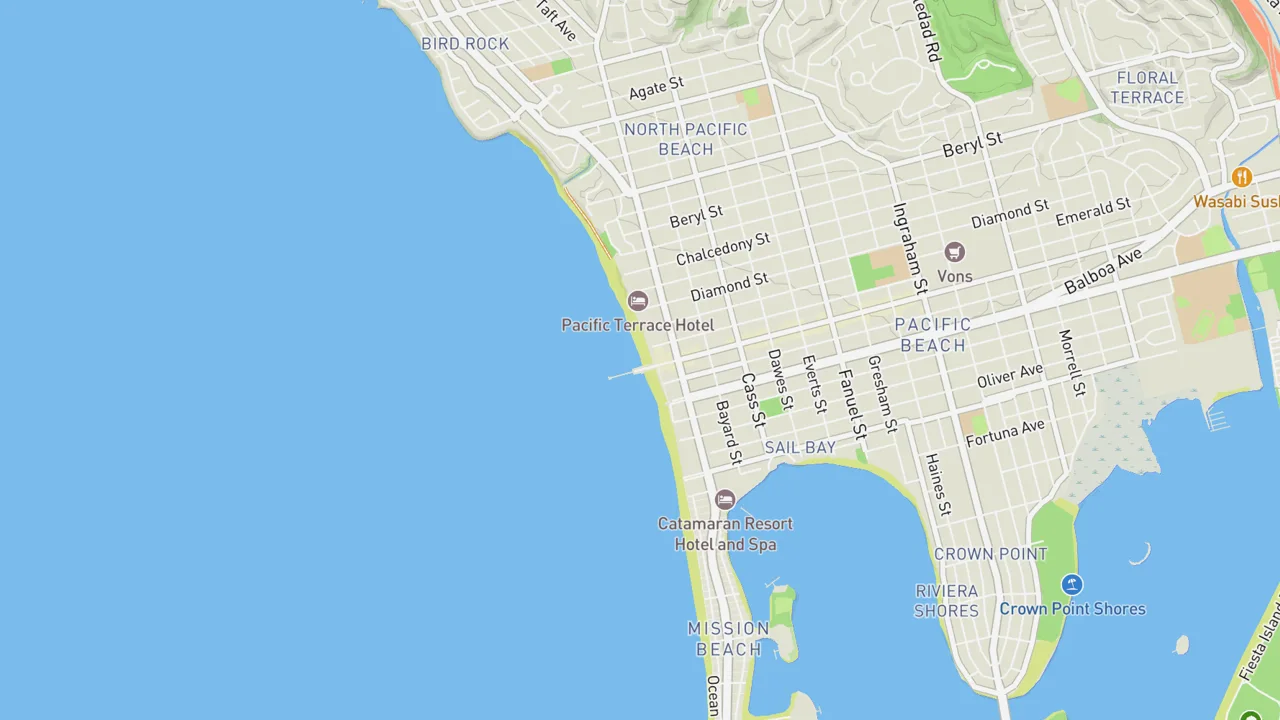 Map showing Pacific Beach