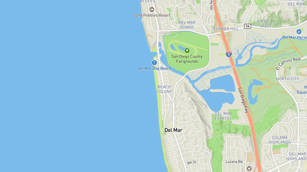Map showing Del Mar Beach