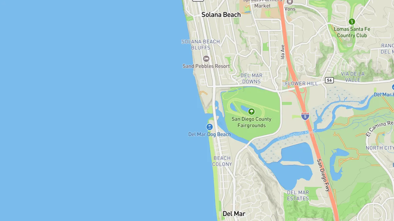 Map showing Del Mar Rivermouth