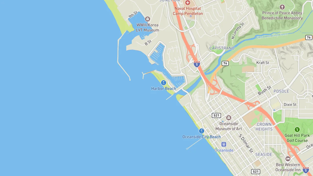 Map showing Oceanside - South Jetty