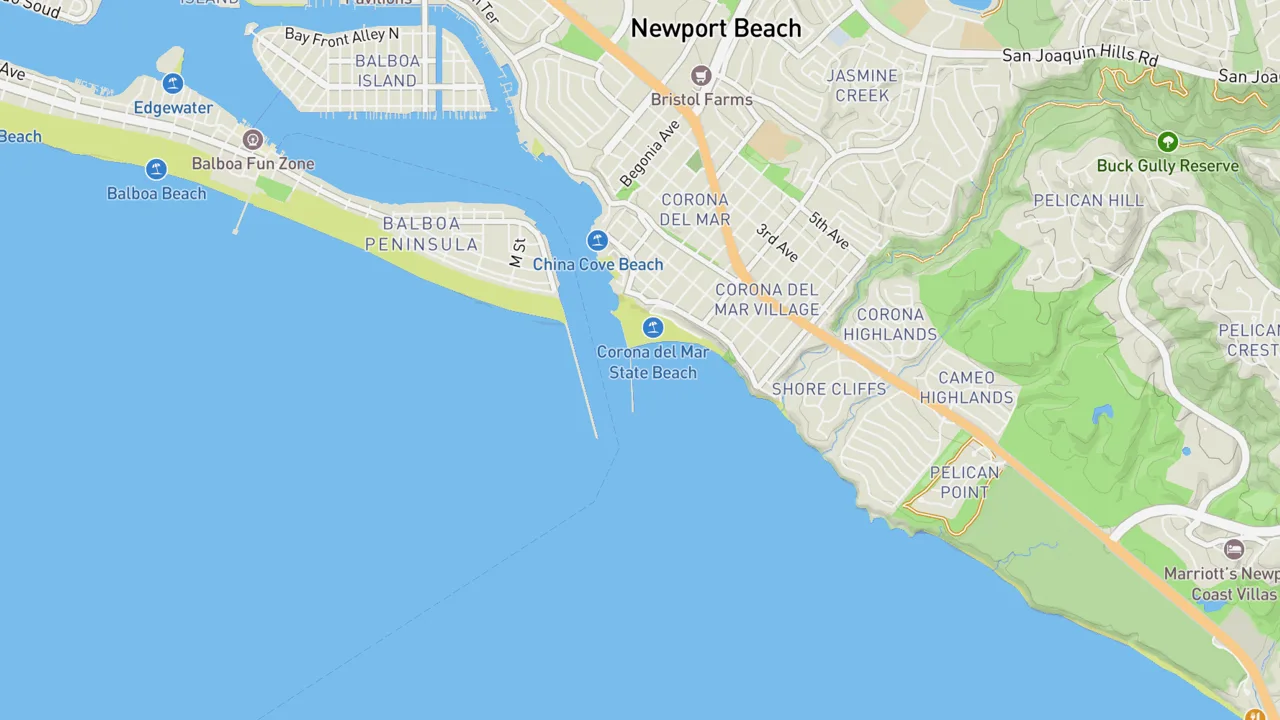Map showing Corona Del Mar Jetty