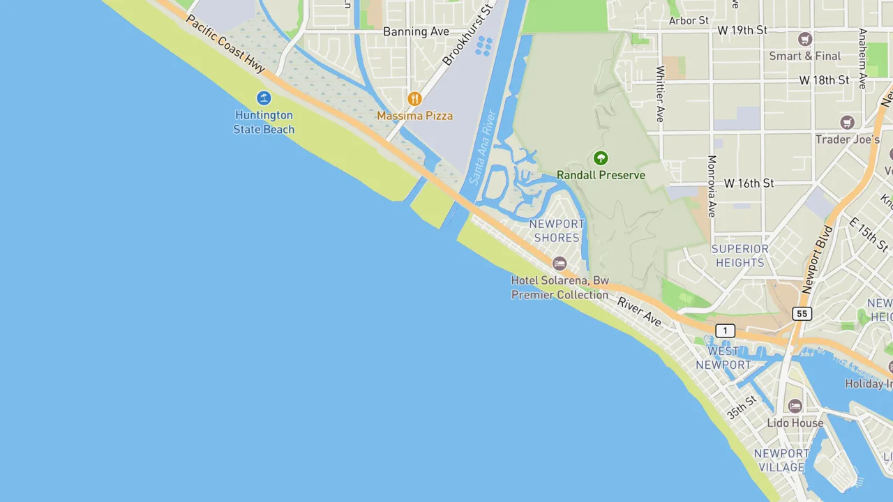 Map showing Santa Ana River Jetties