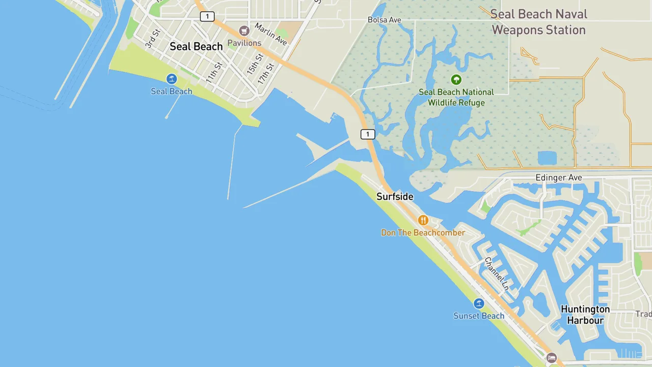 Map showing Surfside Jetty