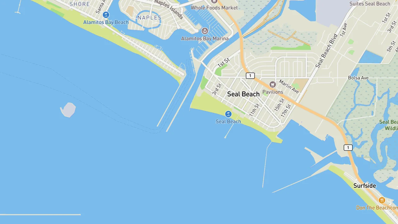Map showing Seal Beach Jetty