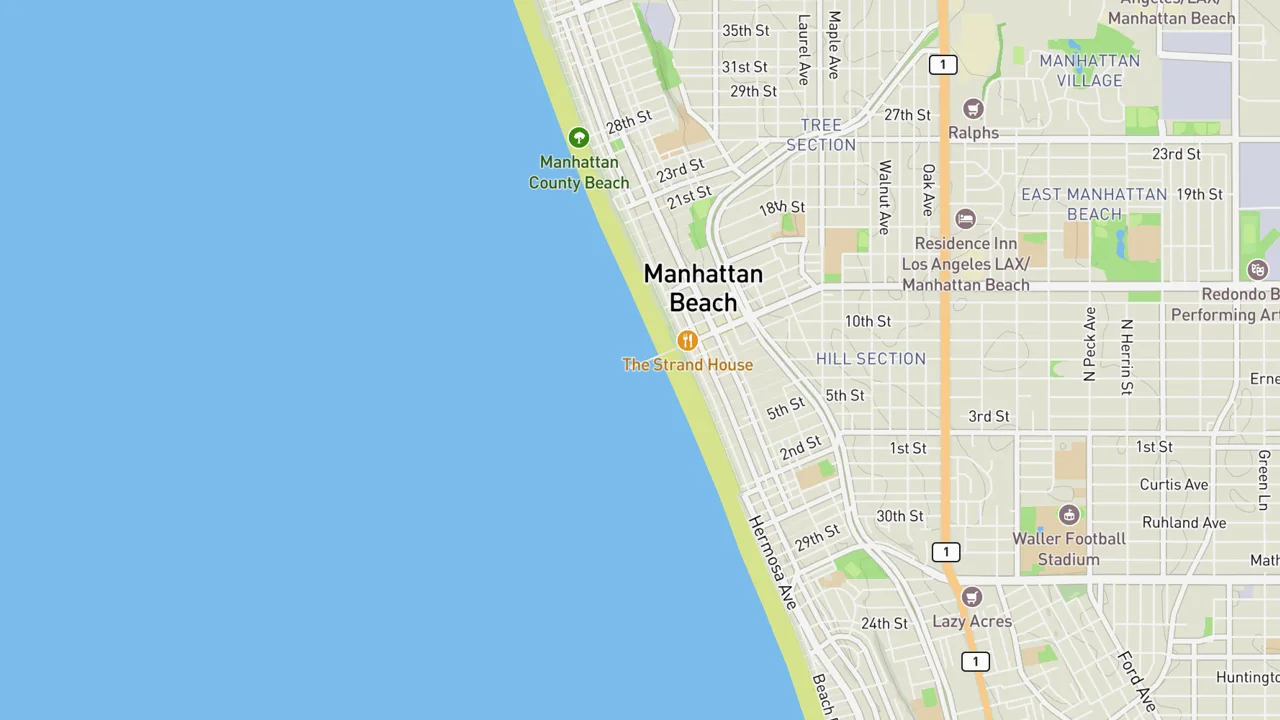 Map showing Manhattan Beach Municipal Pier