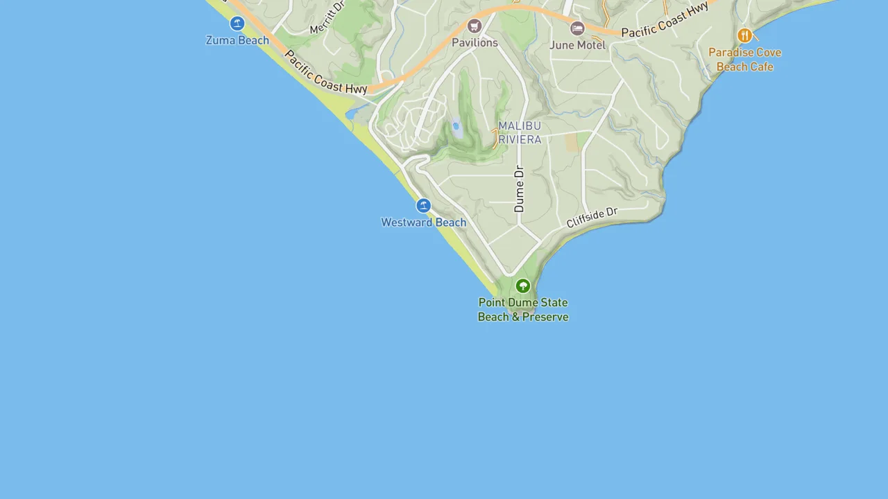 Map showing Point Dume State Beach/Westward Beach/Drainpipes