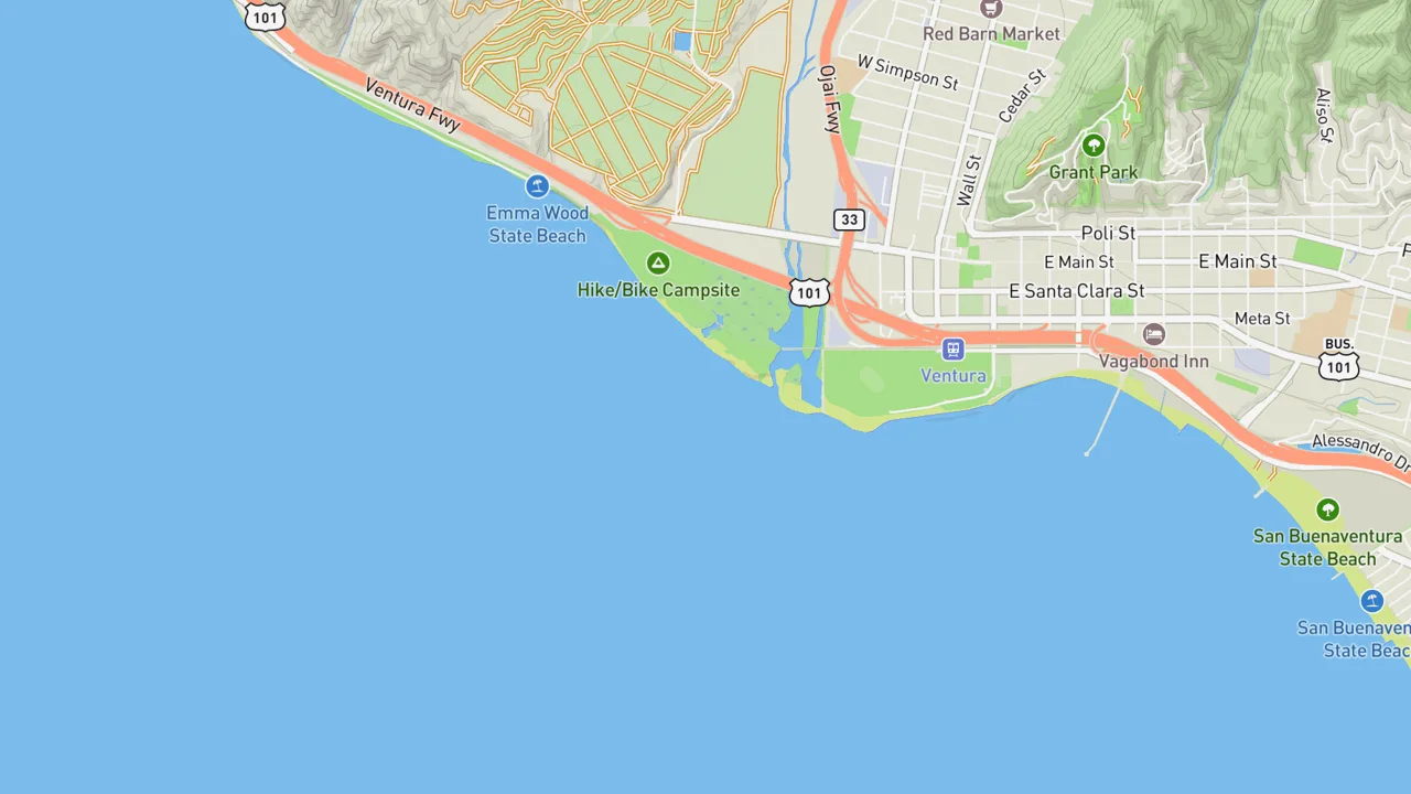 Map showing Ventura Overhead