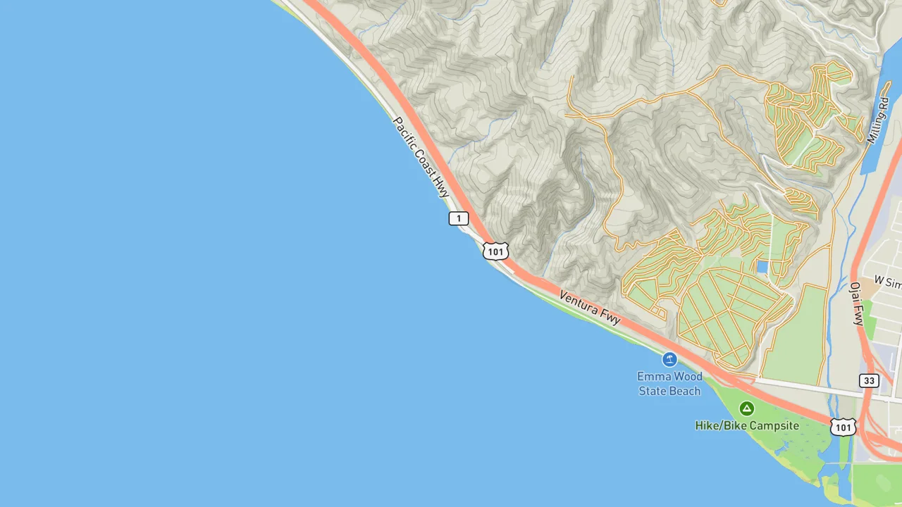 Map showing Ventura Overhead/Emma Wood State Beach