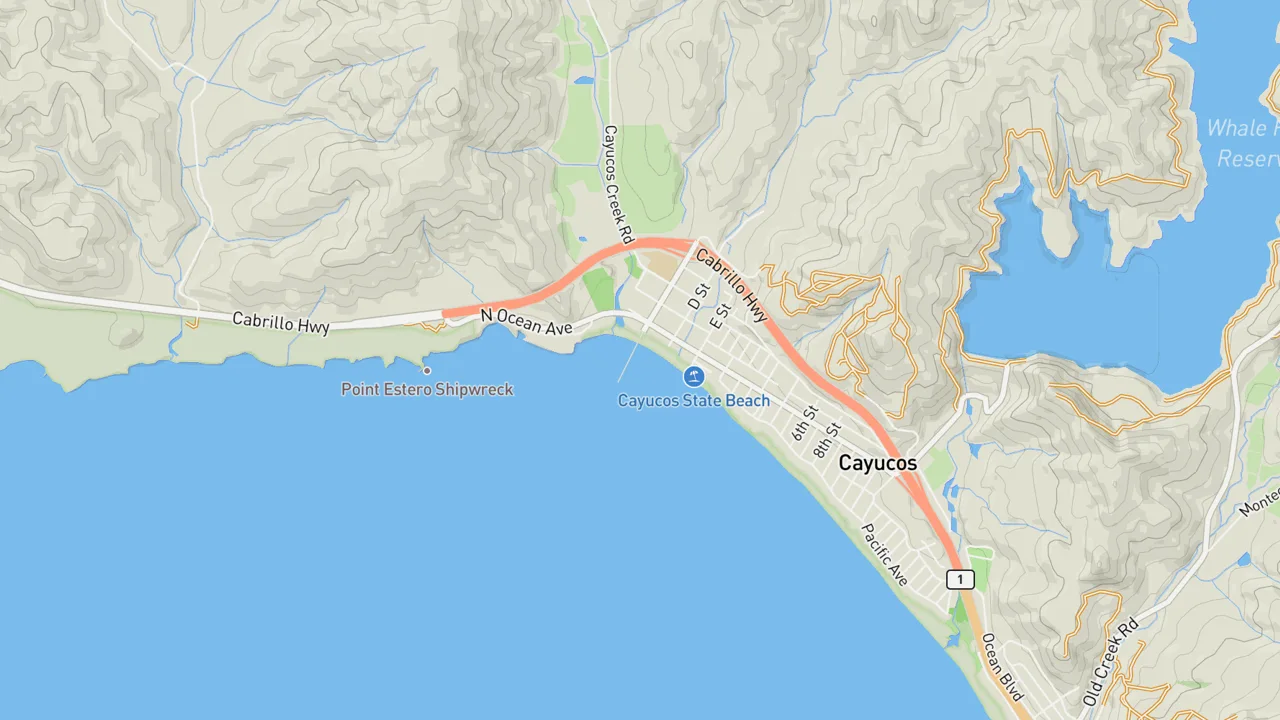 Map showing Cayucos Pier