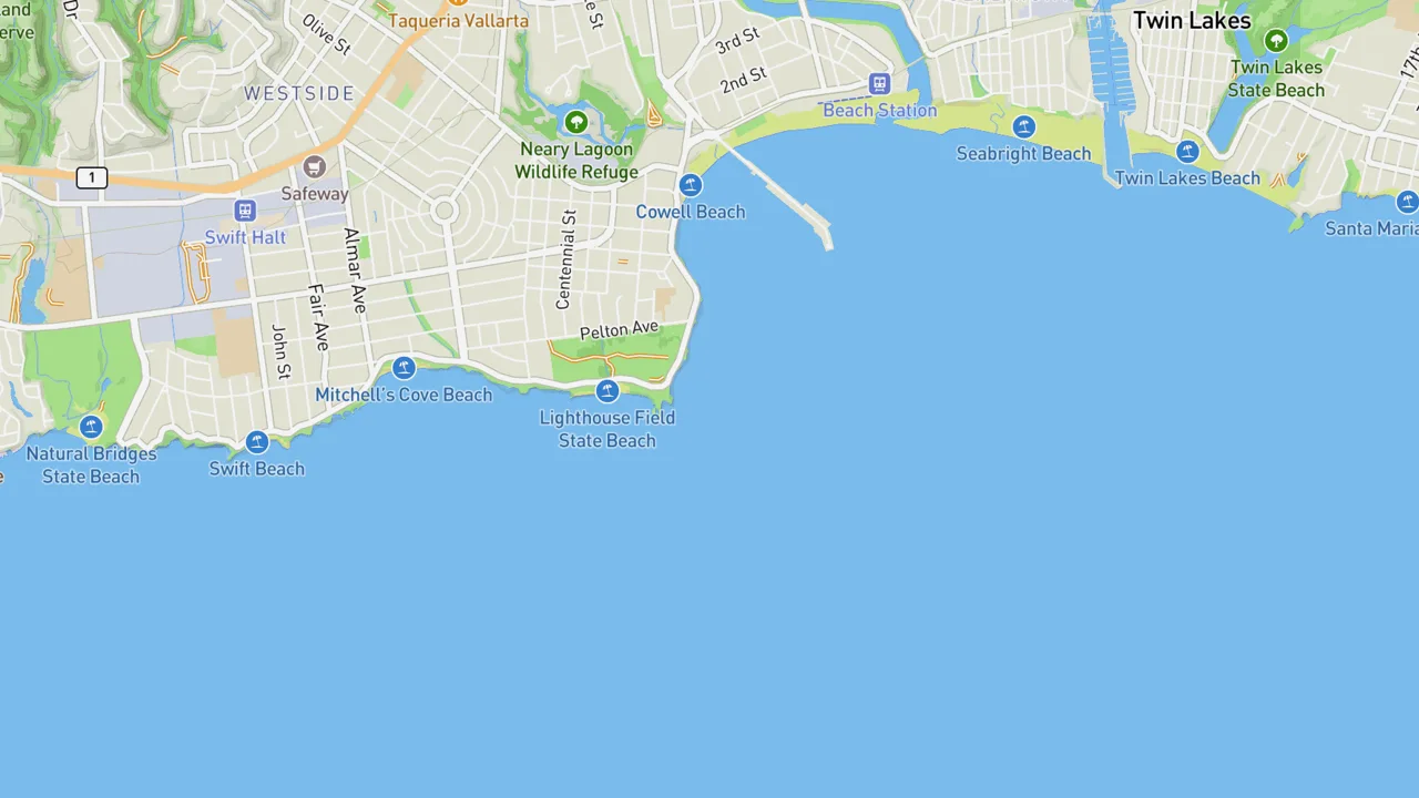 Map showing Steamer Lane – Middle Peak