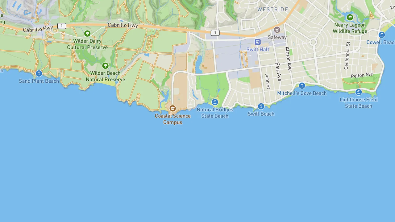 Map showing Natural Bridges State Beach