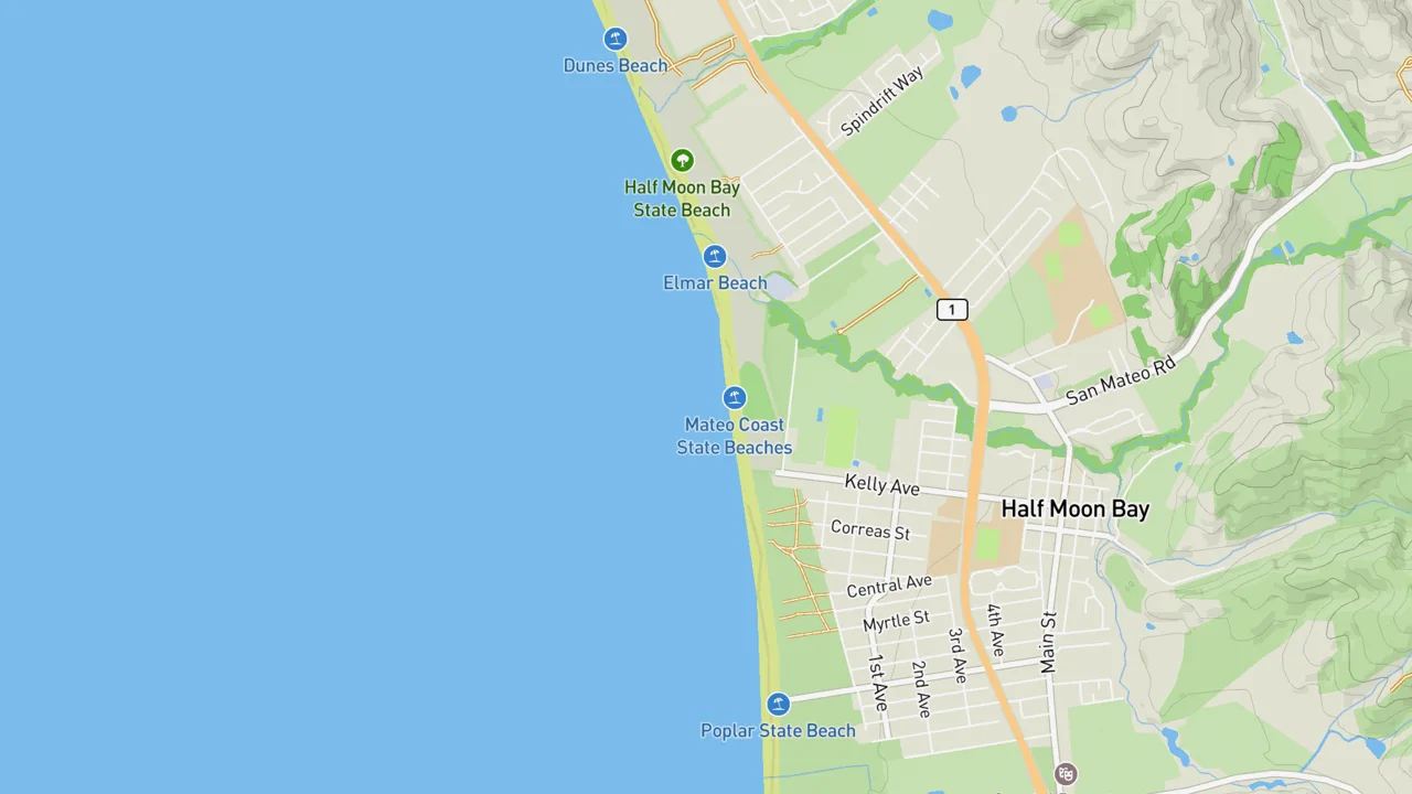 Map showing Francis Beach/Half Moon Bay State Beach