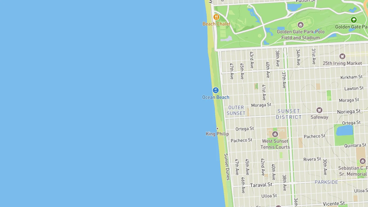 Map showing Ocean Beach