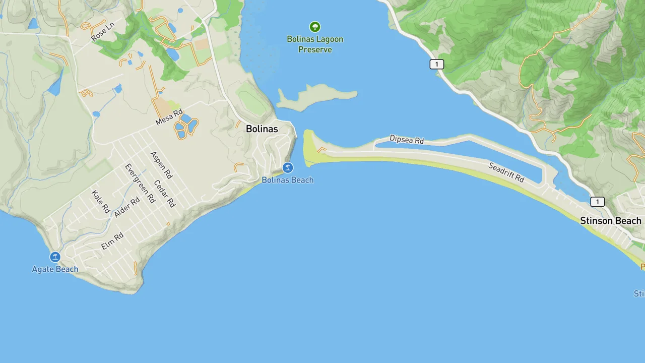 Map showing Bolinas Jetty