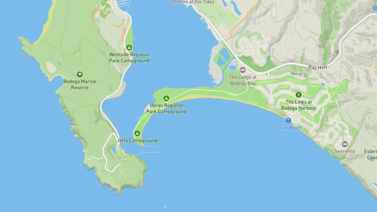 Map showing Doran Beach
