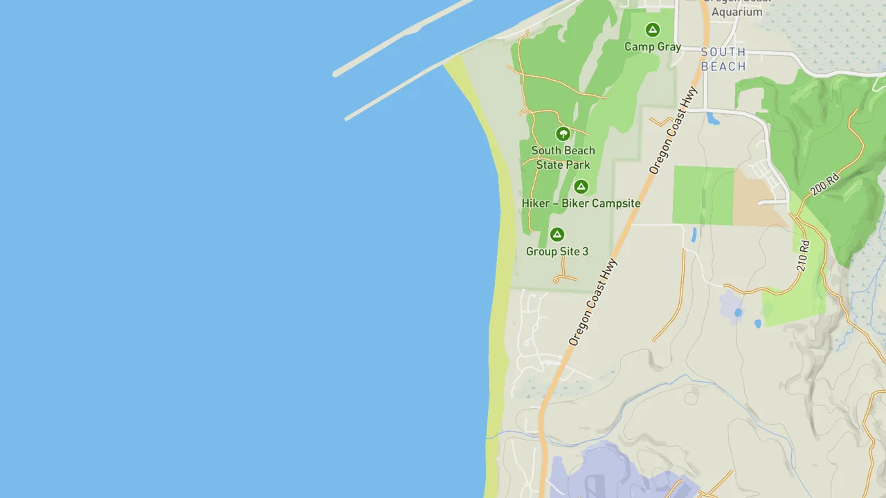 Map showing South Beach - Newport