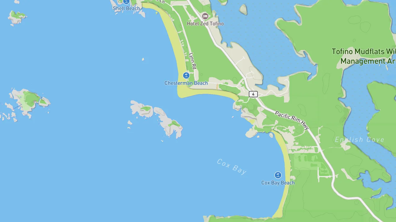 Map showing Chesterman Beach (South)