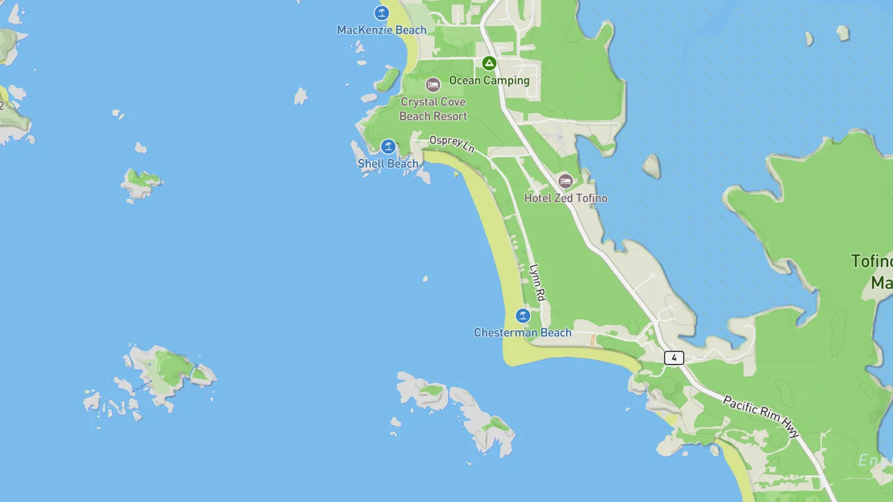 Map showing Chesterman Beach