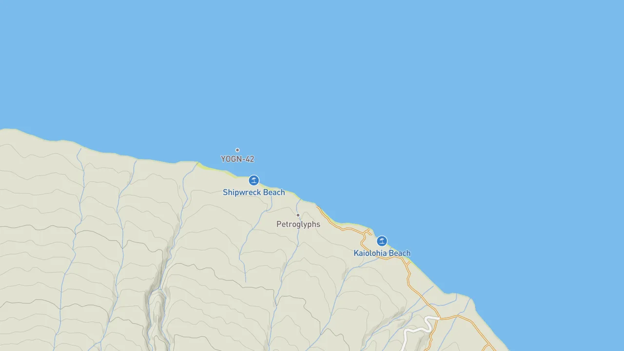 Map showing Kaiolohia Bay/Shipwreck Beach