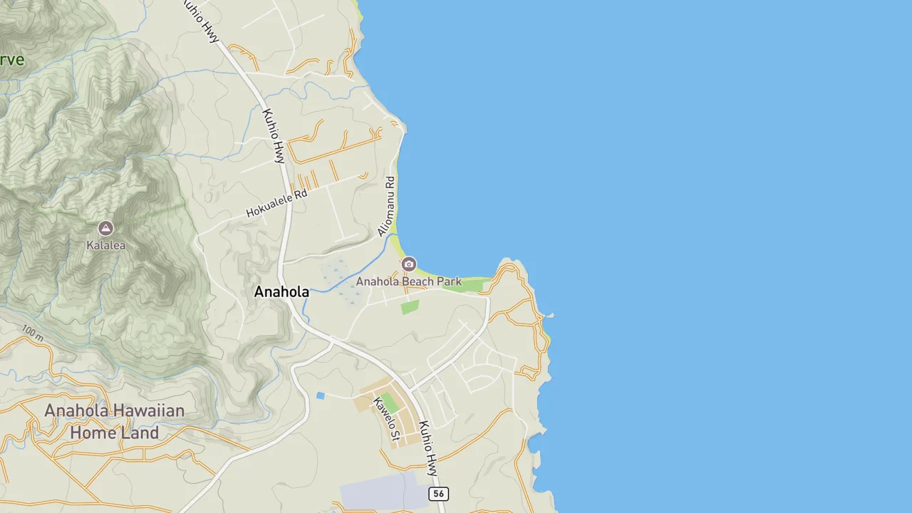 Map showing Anahola Bay