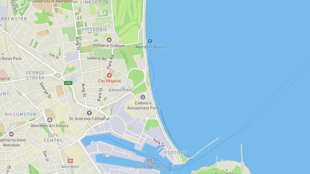 Map showing Aberdeen - Beach