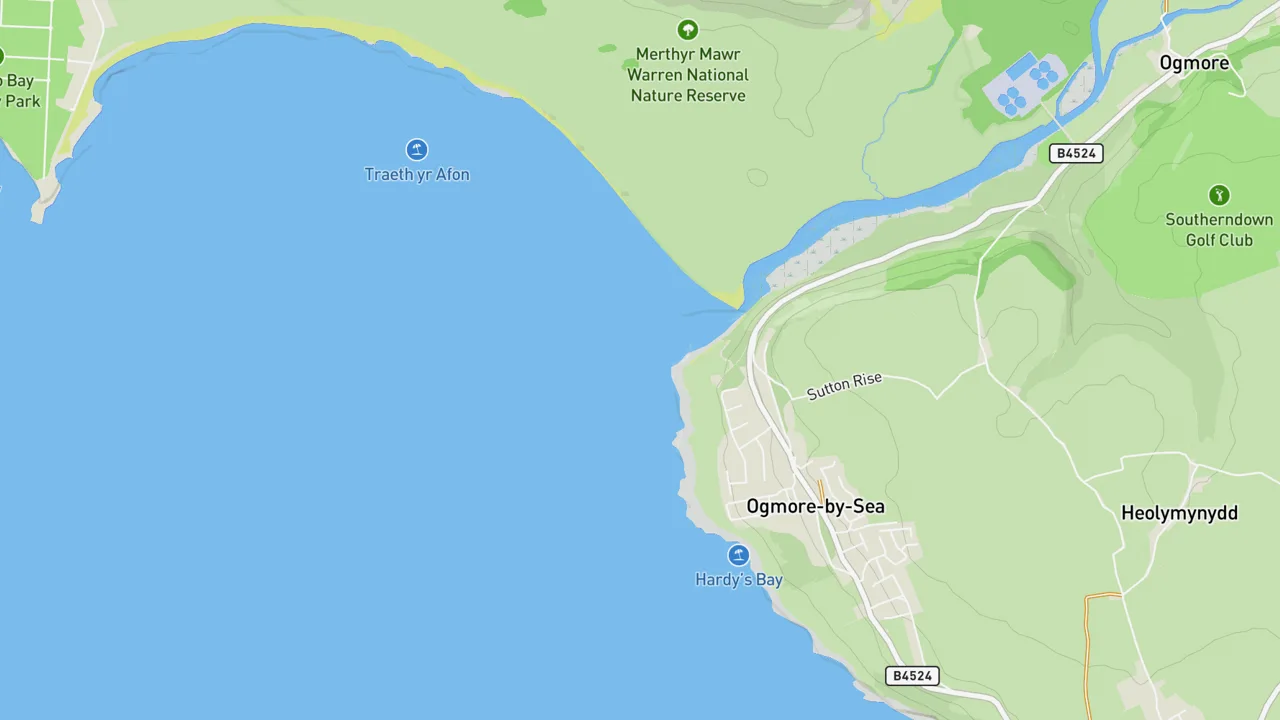 Map showing Ogmore- by Sea