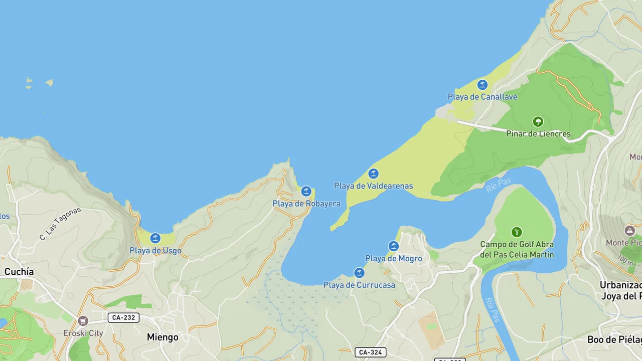 Map showing Playa de Robayero
