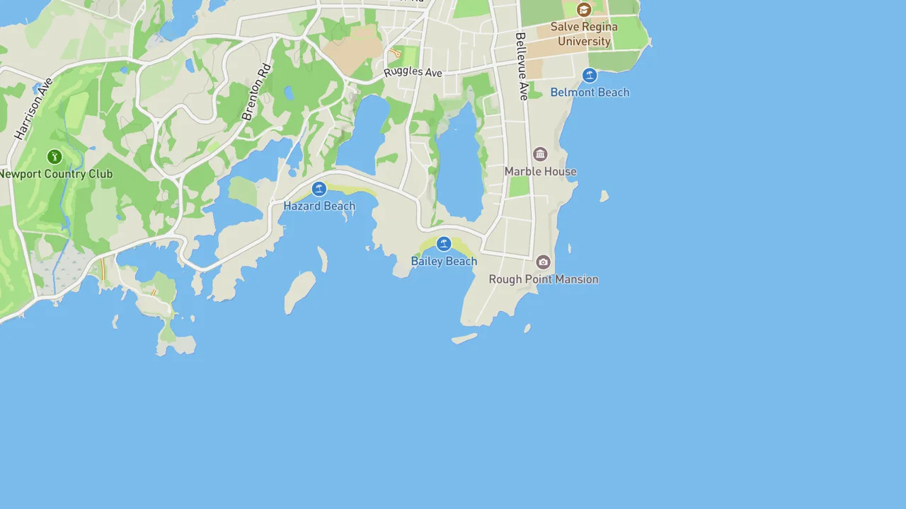 Map showing Bailey's Beach