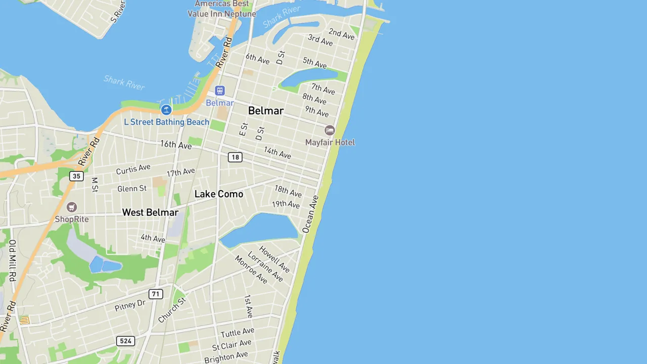 Kaart met 16th Ave., Belmar