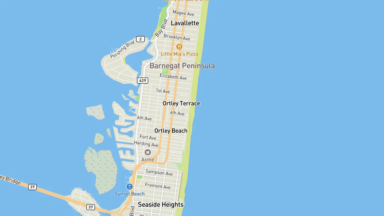 Map showing Ortley Beach