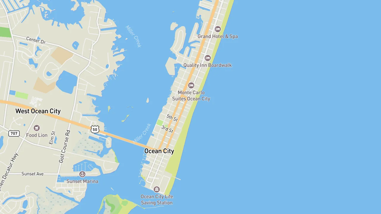 Kaart met Ocean City Boardwalk