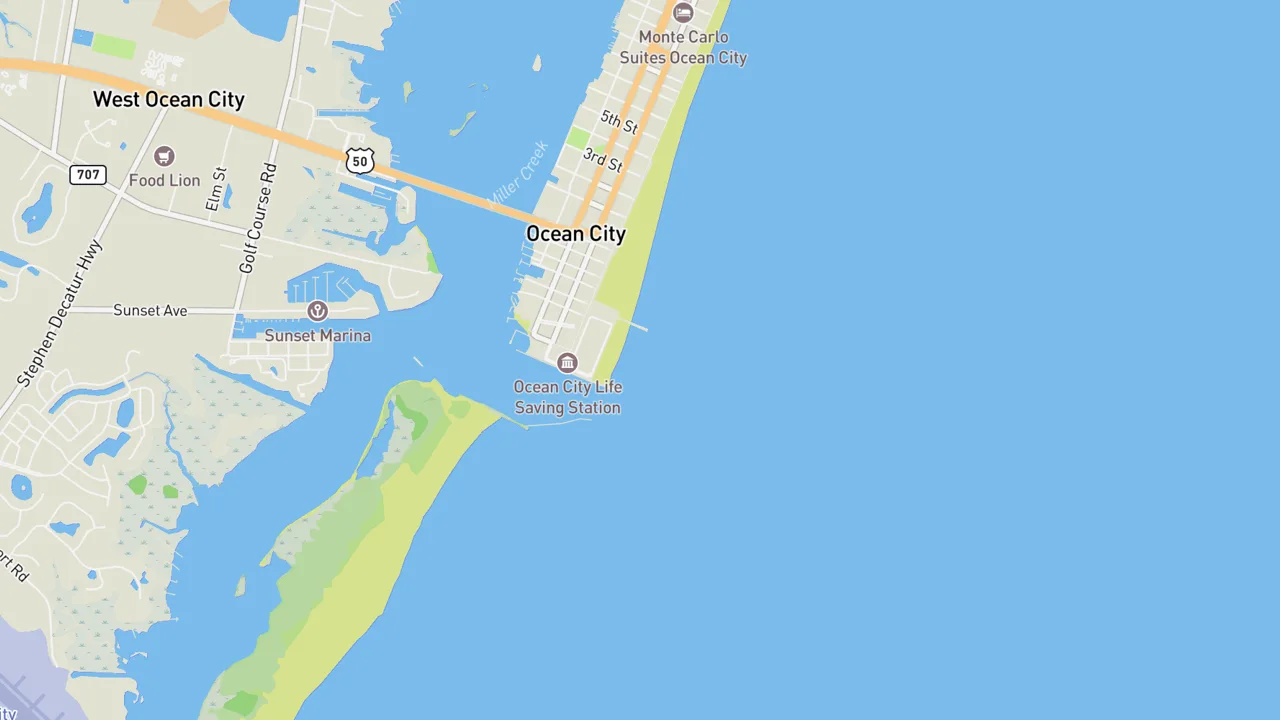 Map showing The Inlet and Pier