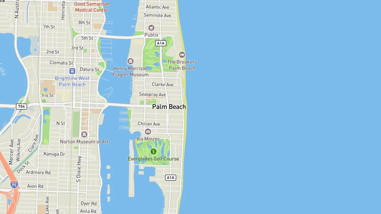 Map showing Palm Beach Jetties
