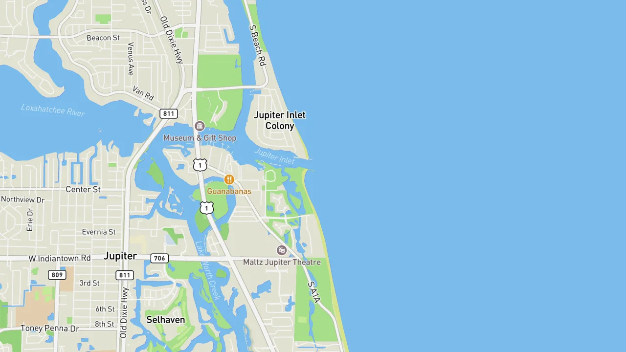Kaart met Jupiter Inlet South Jetty