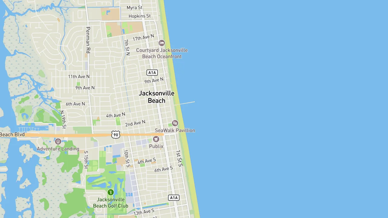 Map showing Jacksonville Beach Pier