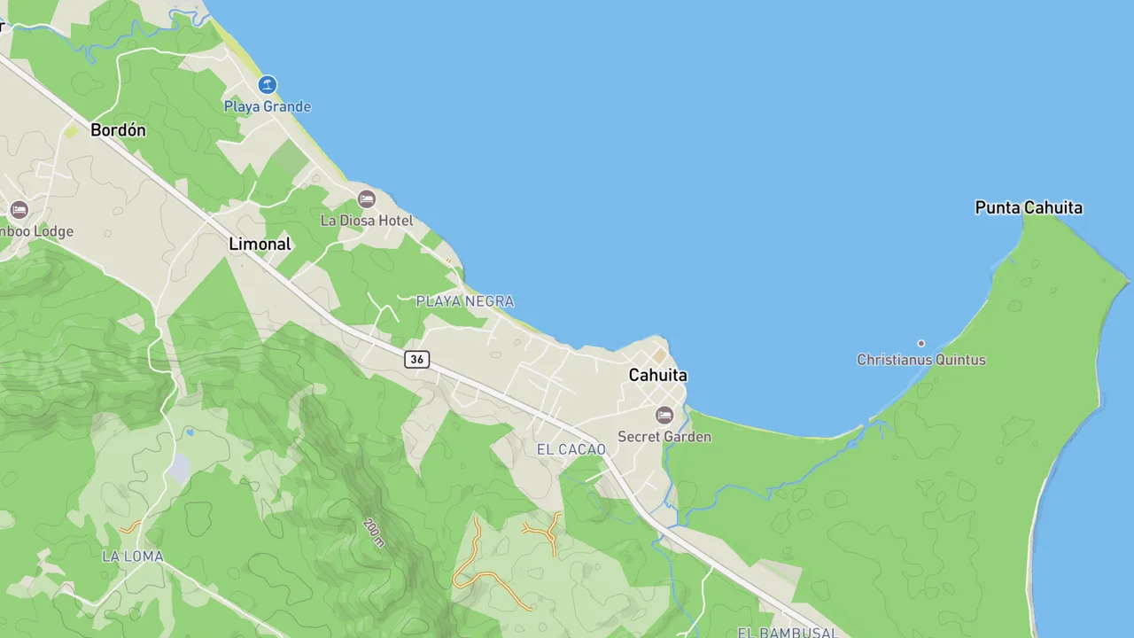 Map showing Playa Negra - Limon