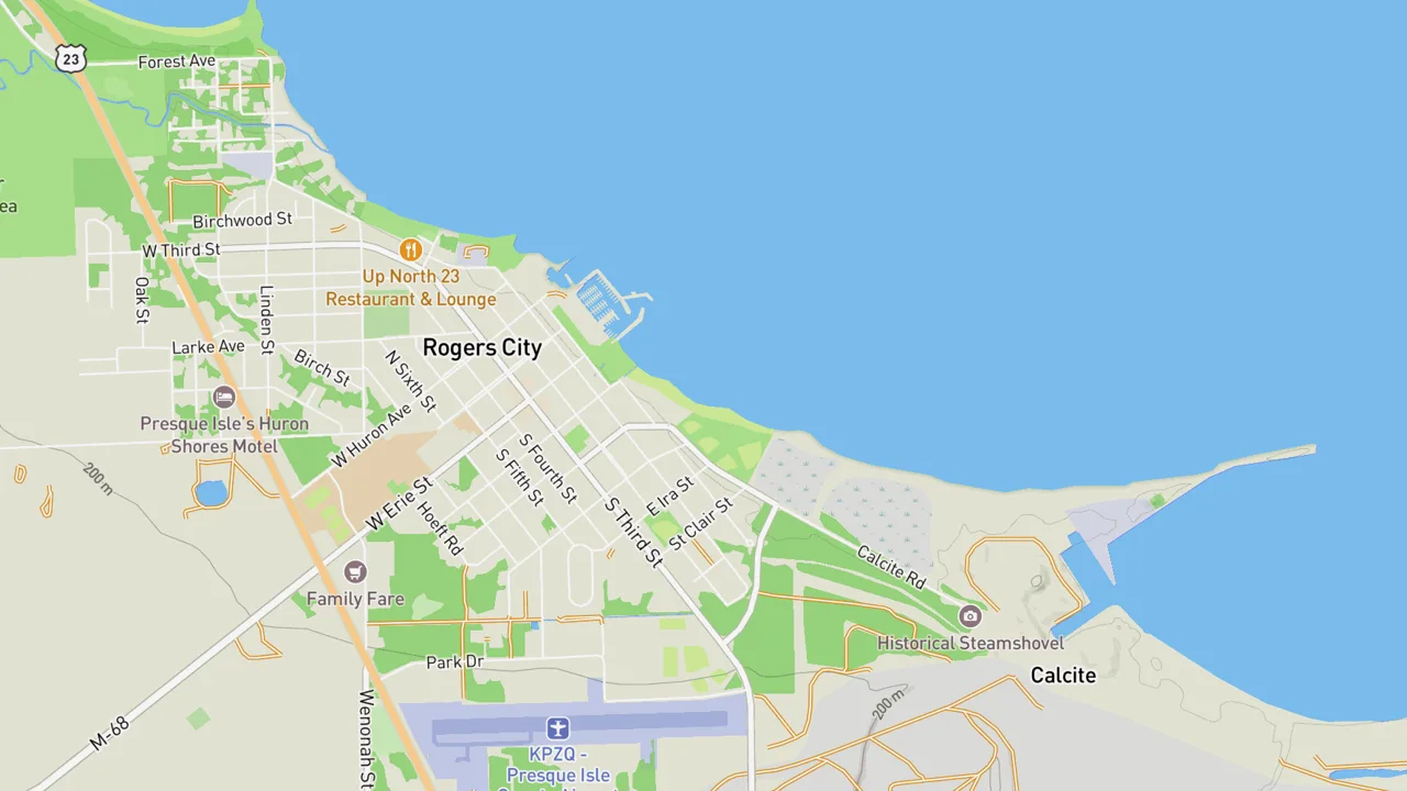 Map showing Rogers City Beach