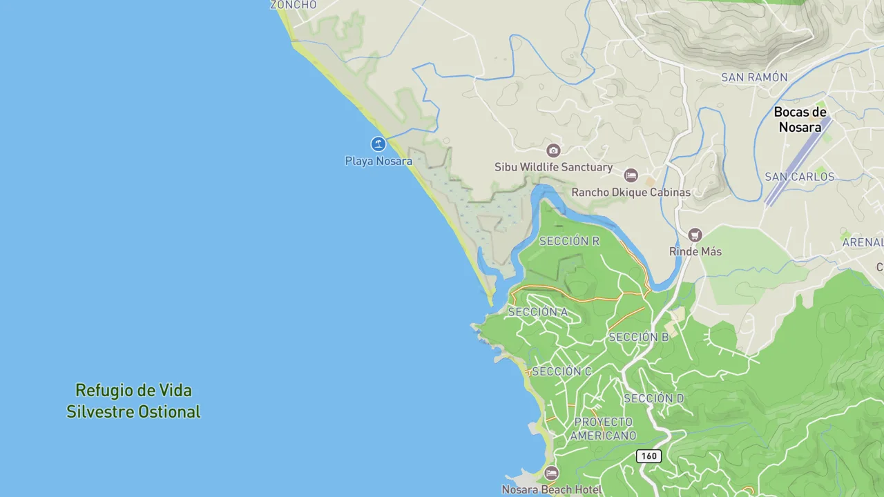Map showing Playa Nosara