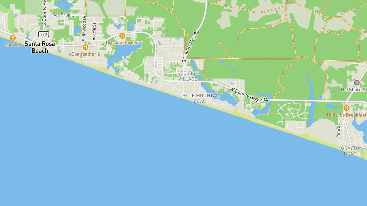 Map showing Blue Mountain Beach