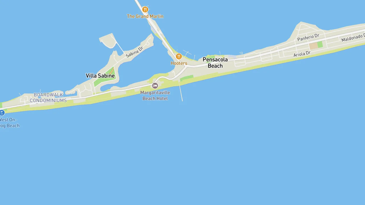 Map showing Pensacola Pier