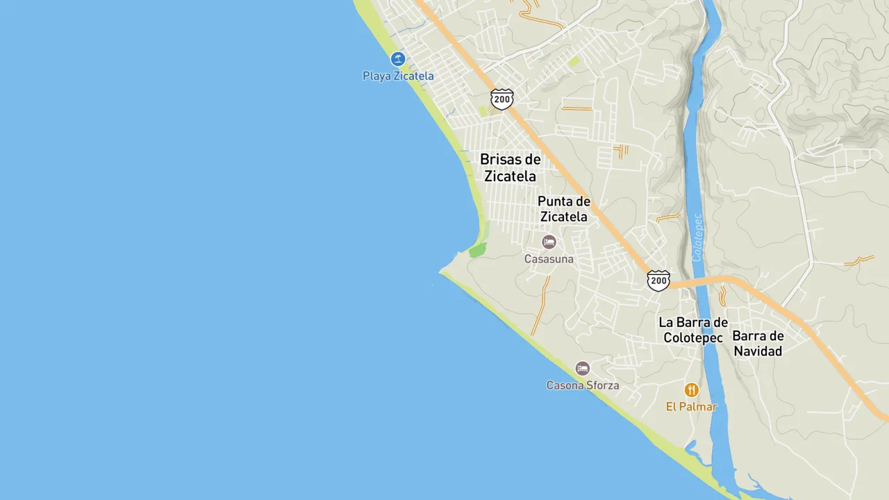 Map showing La Punta - Playa Zicatela