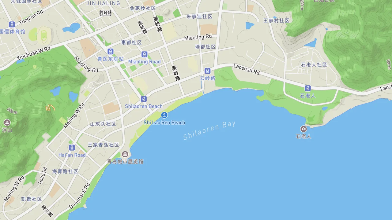 Kaart met Shilaoren Beach, Qingdao Shandong Province