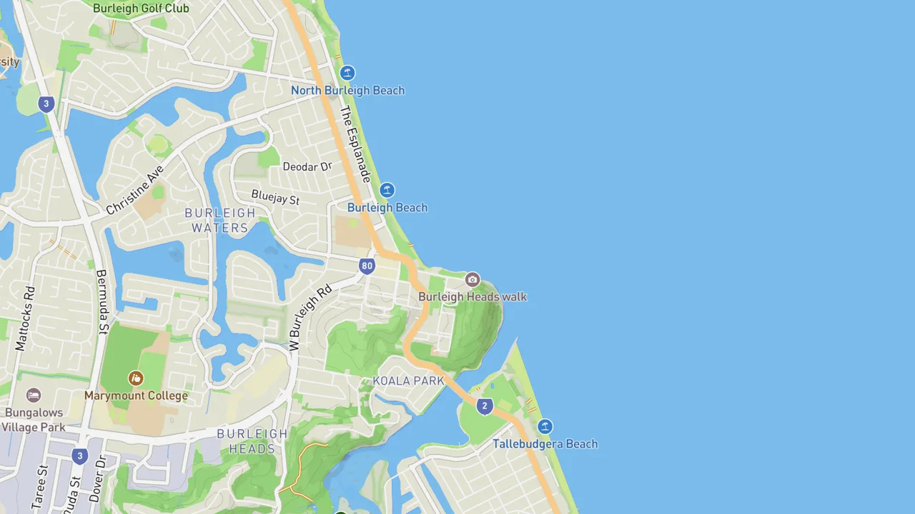 Map showing Burleigh Heads