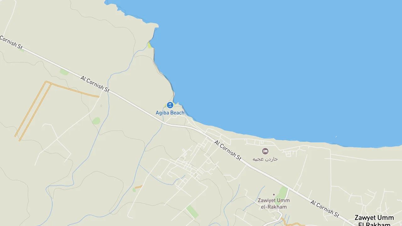 Map showing Agiba Beach