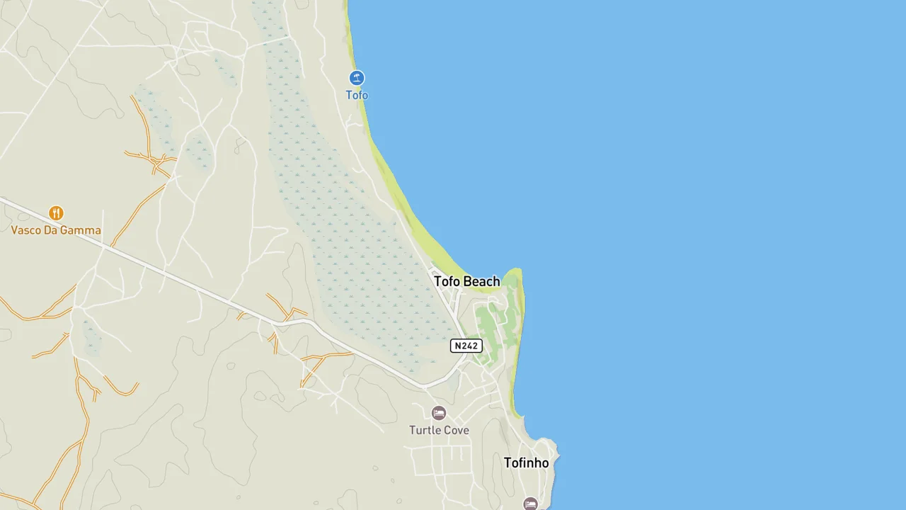 Kaart met Praia Tofo