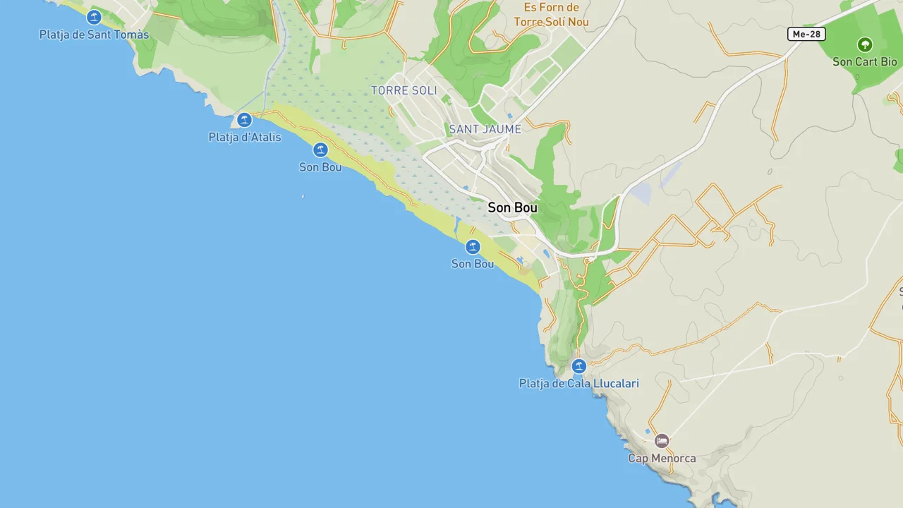 Map showing Son Bou - Menorca
